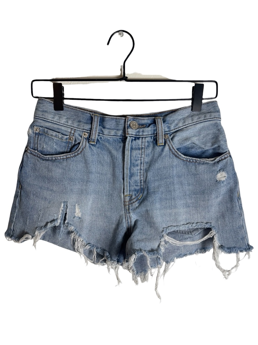 Free People We The Free Mid Rise Light Wash Distressed Shorts 26